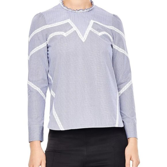 Sandro Suzan Lace Inset Cotton Top In Blue size 1 US size S - Picture 3 of 3